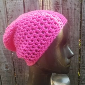 NWT Handmade Crochet Unisex Hat Size S-L Neon Pink